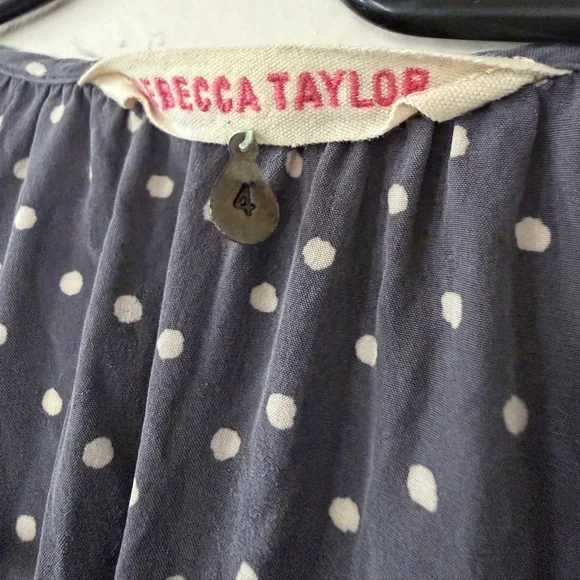 Rebecca Taylor Silk Gray Polka Dot Mini Dress Women’s Size 4 Tie Waist - Picture 4 of 9